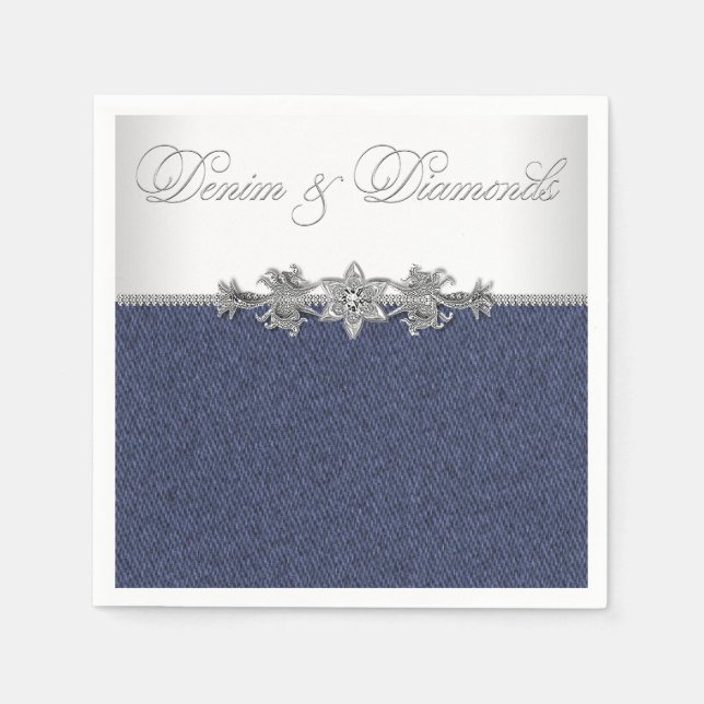 Serviette En Papier Denim et Diamants Élégants (Devant)