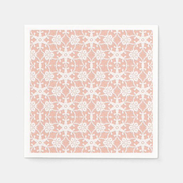 Serviette En Papier Dentelle antique - blanc et pêche (Devant)