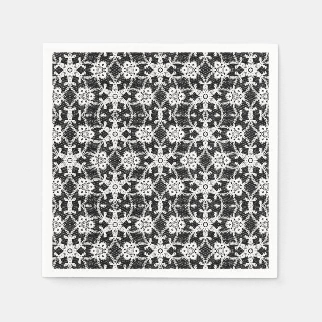 Serviette En Papier Dentelle antique - blanche et noire (Devant)