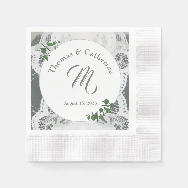 Serviette En Papier Dentelle blanche et plaque de papier Feuille Rose (Devant)