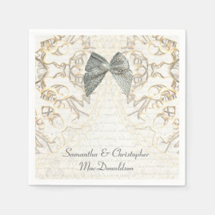 Serviette En Papier Dentelle blanche vieux mariage damassé