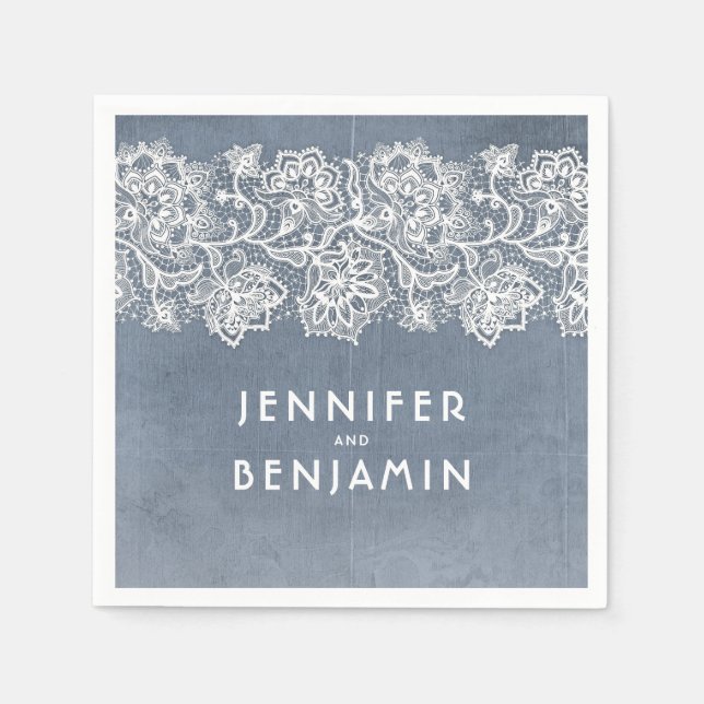 Serviette En Papier Dentelle bleu et blanc poussiéreux Élégant (Devant)