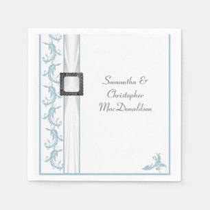 Serviette En Papier Dentelle bleue pastel et blanche mariage tradition