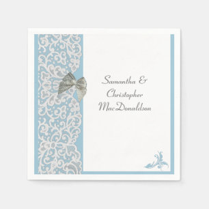 Serviette En Papier Dentelle bleue pastel et blanche mariage tradition