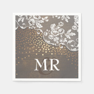 Serviette En Papier Dentelle Bois Or Confetti rustique Pays