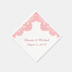 Serviette En Papier Dentelle de corail rose Faux sur Mariage blanc