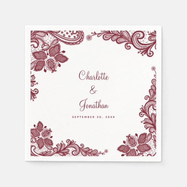 Serviette En Papier Dentelle élégante Mariage Fiançailles Mariée & Mar (Devant)