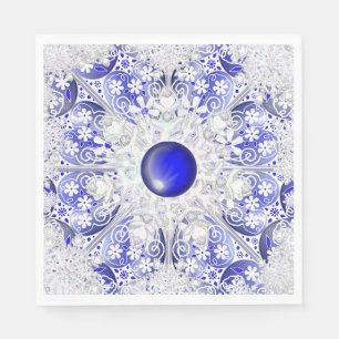 Serviette En Papier Dentelle en céramique Bleu de Grèce & flocon de ne