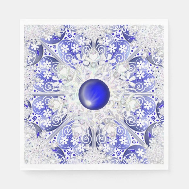 Serviette En Papier Dentelle en céramique Bleu de Grèce & flocon de ne (Devant)