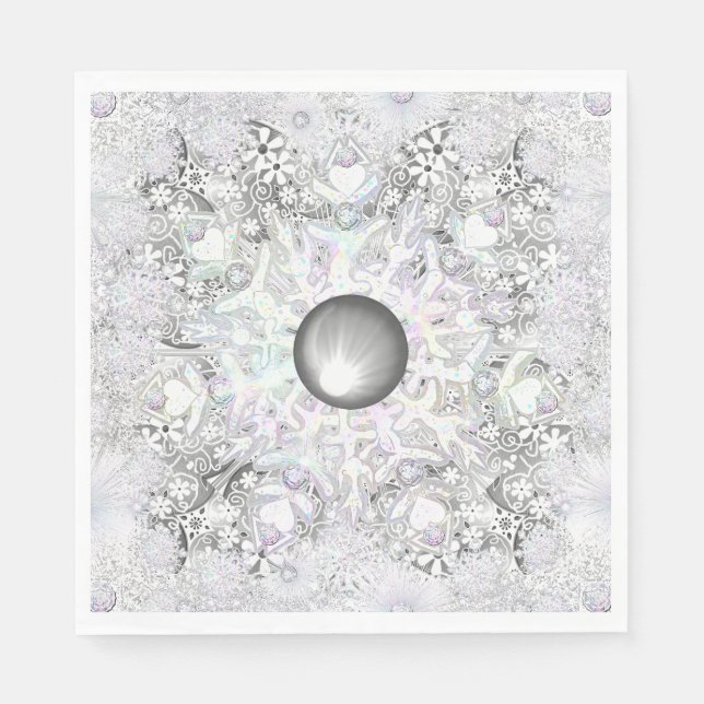 Serviette En Papier Dentelle en céramique grise et flocon de neige (Devant)