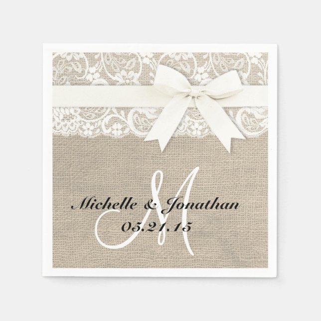 Serviette En Papier Dentelle et Burlap Mariage rustique Napkin blanc (Devant)