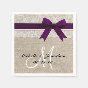 Serviette En Papier Dentelle et Burlap Mariage rustique Napkin Plum