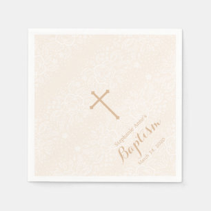 Serviette En Papier Dentelle florale Baptême rose pâle