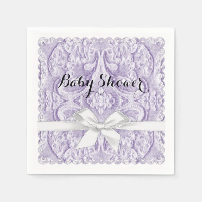 Serviette En Papier Dentelle lavande avec ruban (Devant)