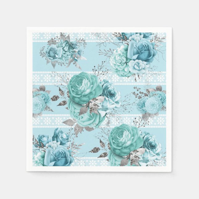 Serviette En Papier Dentelle Rose bleue (Devant)