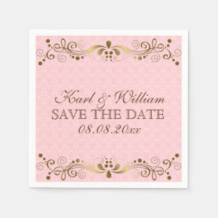 Serviette En Papier Dentelle rose Plush et dentelle or