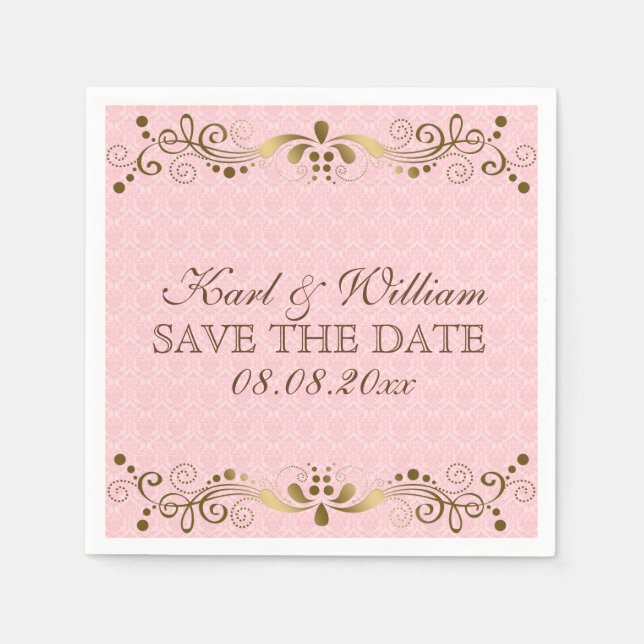 Serviette En Papier Dentelle rose Plush et dentelle or (Devant)