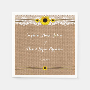Serviette En Papier Dentelle rustique, Fleurs Solaires, Mariage Burlap