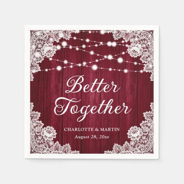 Serviette En Papier Dentelle Rustique Lumières Mariage Bourgogne (Devant)