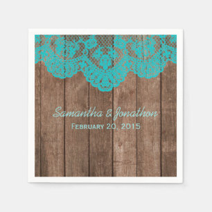 Serviette En Papier Dentelle Turquoise rustique et Mariage en bois
