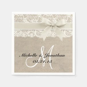 Serviette En Papier Dentelles et burlap Mariage russe Napkin ivoire