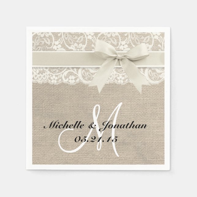 Serviette En Papier Dentelles et burlap Mariage russe Napkin ivoire (Devant)