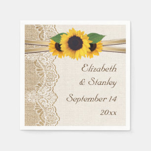 Serviette En Papier Dentelles et tournesols sur mariage burlap