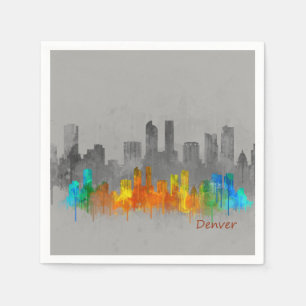 Serviette En Papier Denver Rouge Ville Watercolor Skyline b/w-color