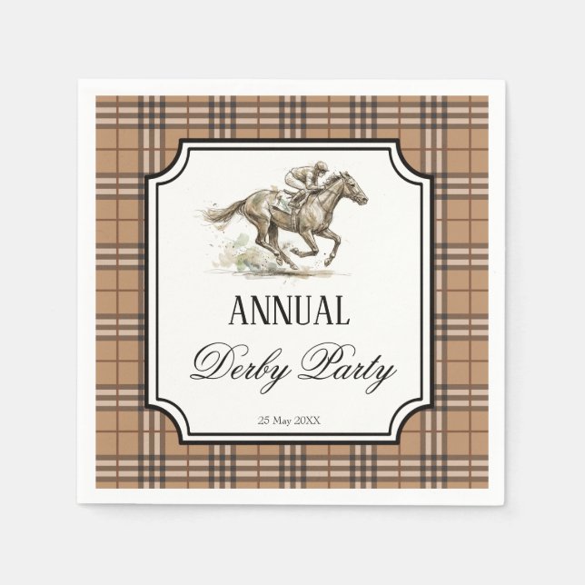 Serviette En Papier Derby horse racing party elegant gingham (Devant)