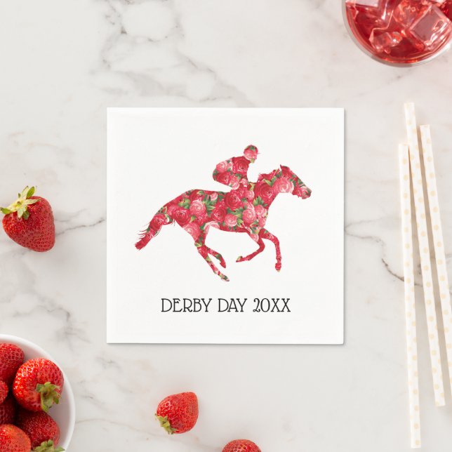 Serviette En Papier Derby Party Red Roses Racehorse (En situation)