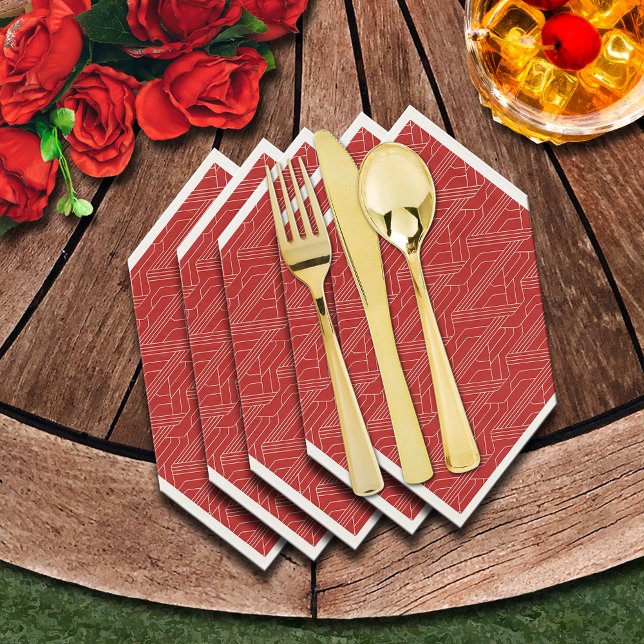 Serviette En Papier Derby Party Rouge et ivoire (We show the napkins folded to add to your table. (Silverware not sold.))