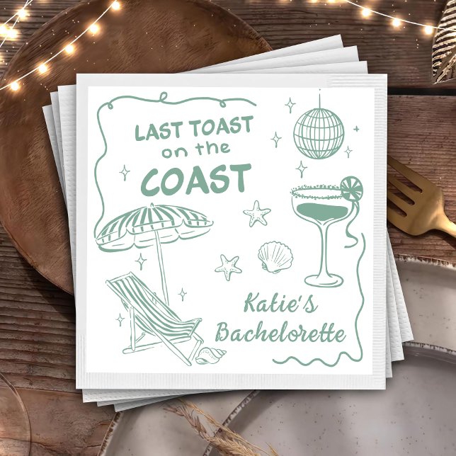 Serviette En Papier Dernier Toast Coast Beach Green Bachelorette Party (Créateur téléchargé)