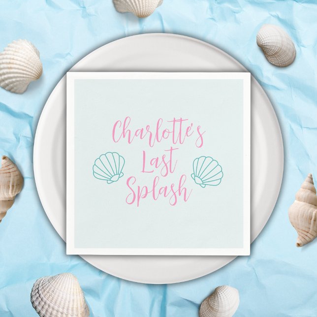 Serviette En Papier Dernière Éclaboussure Tropical Beach Shell Enterre (last splash bachelorette party shell beach pool pink turquoise)