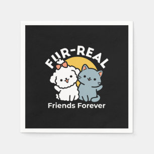 Serviette En Papier Des amis vrais pour toujours   Cute Cat & Chien Du