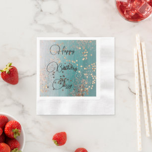 Serviette En Papier Des étoiles d'or chatoyantes à l'anniversaire Turq