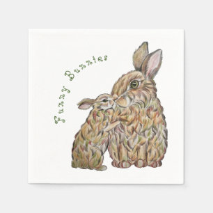 Serviette En Papier Des lapins amusants. Dessin au crayon