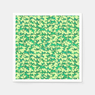 Serviette En Papier Des lézards verts sur un arrière - plan vert citro