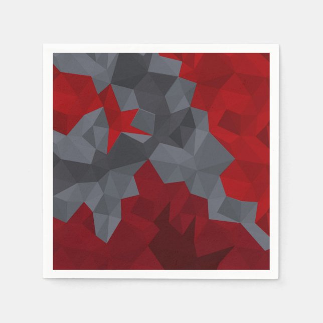 Serviette En Papier Des triangles gris, rouges disposés aléatoirement. (Devant)