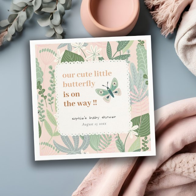 Serviette En Papier Desert Blush Retro Butterfly Garden Baby shower (Créateur téléchargé)