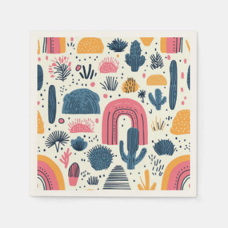 Serviette En Papier Désert de Boho avec cactus et arcs-en-ciel
