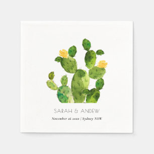 SERVIETTE EN PAPIER DÉSERT D'EAU VERTE MONOGRAMME DE FLEURS CACTUS