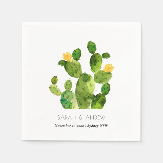 SERVIETTE EN PAPIER DÉSERT D'EAU VERTE MONOGRAMME DE FLEURS CACTUS (Devant)