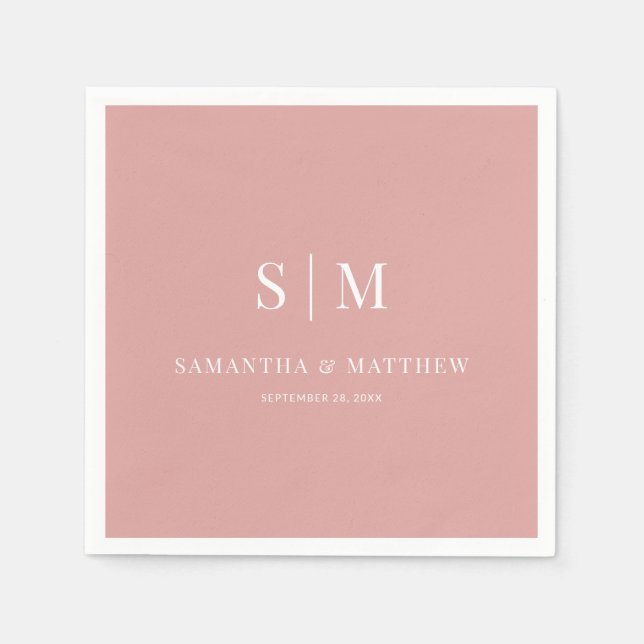 Serviette En Papier Desert Rose Simple Élégant Couple Initiales Mariag (Devant)