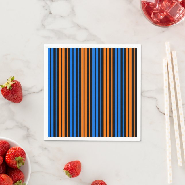 Serviette En Papier Design à rayures verticales bleu orange bleu   (En situation)
