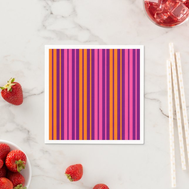 Serviette En Papier Design à rayures verticales rose orange violet   (En situation)