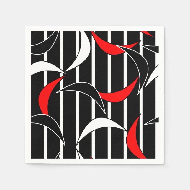 Serviette En Papier Design Abstrait Boomerang rouge, noir et blanc (Devant)
