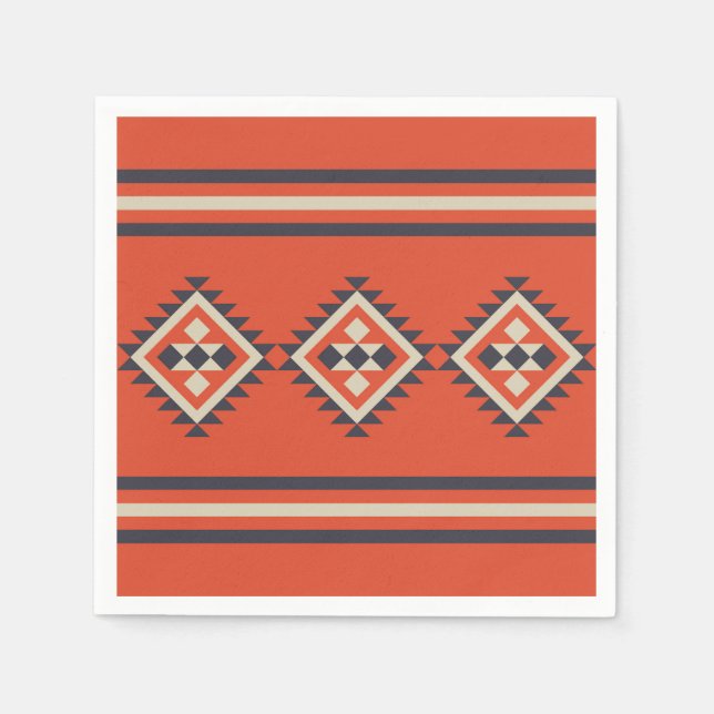 Serviette En Papier Design aztèque dans les tons orange, beige et bleu (Devant)