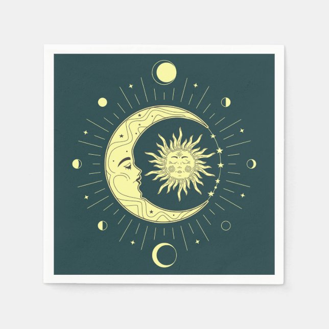Serviette En Papier Design céleste du soleil et de la lune avec phases (Devant)