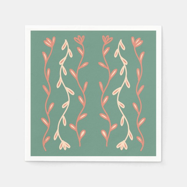 Serviette En Papier Design d'algues vertes et roses (Devant)