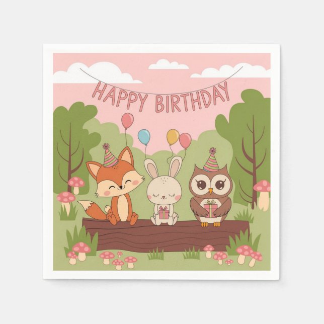 Serviette En Papier Design d'anniversaire des enfants mignons avec ren (Devant)